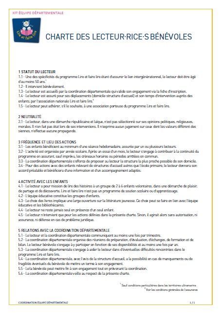 Charte Lire et Faire Lire - lecteur - Udaf 14 Calvados